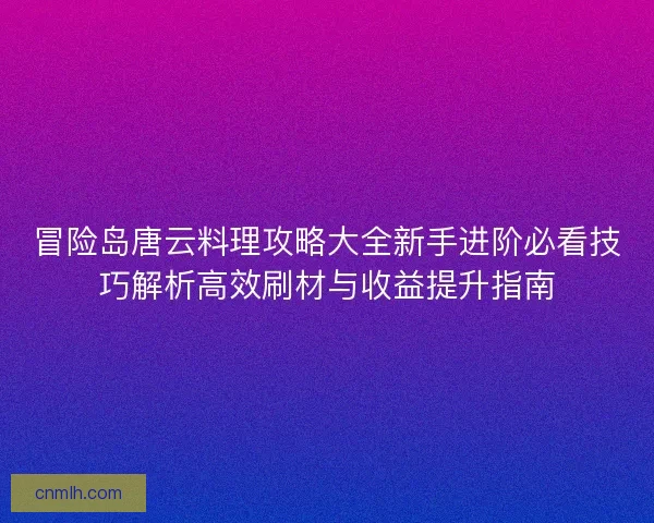 冒险岛唐云料理攻略大全新手进阶必看技巧解析高效刷材与收益提升指南